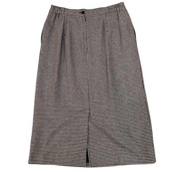 Vtg Vinci Black White Houndstooth Pencil Skirt Wool Back Slit Size 12 Pockets - Picture 3 of 13